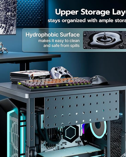 ARES WING Height Adjustable Computer Tower Stand, 2-Tier PC Tower Stand for Most PC, CPU Holder Cart with Locking Wheels for Gaming Home Office, 21.7"-33.5" Height