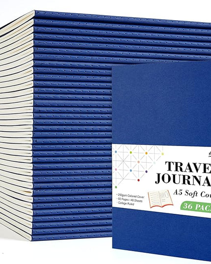 feela 36 Pack Soft Cover Journal Bulk, Lined Blank Travel Journal for Women Men Writing, Notebooks College Ruled for Work, Note Taking Notebook School Business Supplies, 8.2” x 5.5”, A5, Navy
