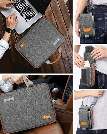 Laptop Case 15.6 Inch Briefcase Military-Grade Protection with Detachable Belt Bag, Compatible All Model of 15-16 Inch MacBook Pro and Most Popular 15.6 Inch Notebooks Chromebooks (Gray Orange)