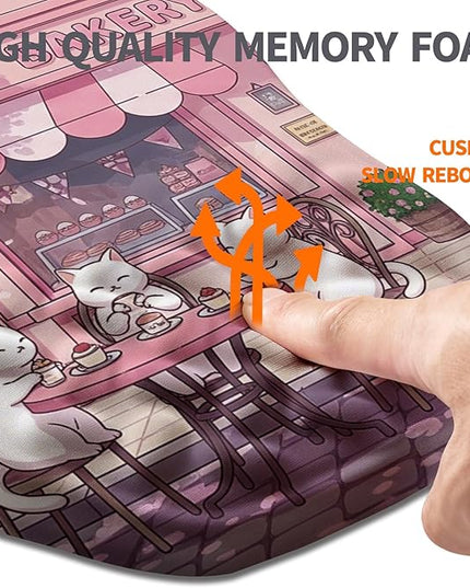Ergonomic Slope Mouse Pad Wrist Support, Wrist Rest Mousepad for Carpal Tunnel Pain Relief with Massage Bulge and Slow Rebound Memory Foam (12x8 inch, Cat Bakery)