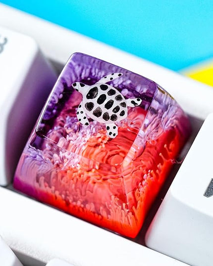 Sea Turtle Artisan Keycap Deep Purple and Hot Pink R1 SA Profile Custom Sea Creatures Keycaps 1U ESC Handmade Gaming Resin Key Cap Cherry MX Switch Compatible Mechanical Keyboard Turtle Lover Gift