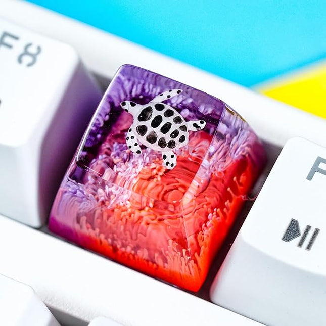 Sea Turtle Artisan Keycap Deep Purple and Hot Pink R1 SA Profile Custom Sea Creatures Keycaps 1U ESC Handmade Gaming Resin Key Cap Cherry MX Switch Compatible Mechanical Keyboard Turtle Lover Gift