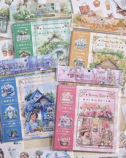 YagCu Garden Journal Sticker Book, 50 Sheets Washi Junk Journaling Sticker, Scrapbook Supplies, Watercolor Scrapbooking for Adults, Yellow Decorative Ephemera Arts Craft