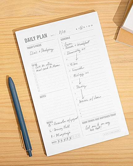 Daily Planner Notepad with Hourly Schedule - ADHD Planner, Time Block Planning Pad, Desktop To Do List, College Supplies - 6 x 9” - 50 Undated Sheets