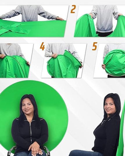 Webaround Big Shot 56" | Green | Portable Collapsible Webcam Backdrop | Attaches to Any Chair | Wrinkle-Resistant Fabric | Ultra-Quick Setup and Takedown | Perfect for Zoom, Webex, Teams, etc.