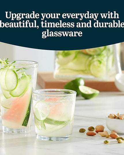 Libbey Preston Tumbler and Rocks Glass Cups Set, All Purpose Everyday Drinking Glasses Set of 16, Glassware Drinking Glasses for Birthdays, Dinners