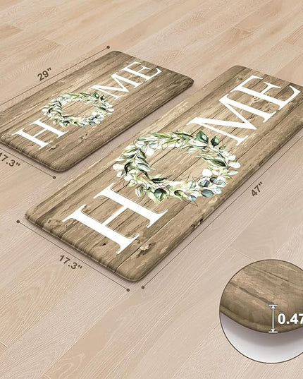 KIMODE Kitchen Mats Cushioned Anti Fatigue, 17"x47"+17"x29" Farmhouse Kitchen Rugs Sets of 2, Non Slip Kitchen Mats for Floor, Padded Kitchen Floor Mats for Sink, Laundry, Desk Khaki