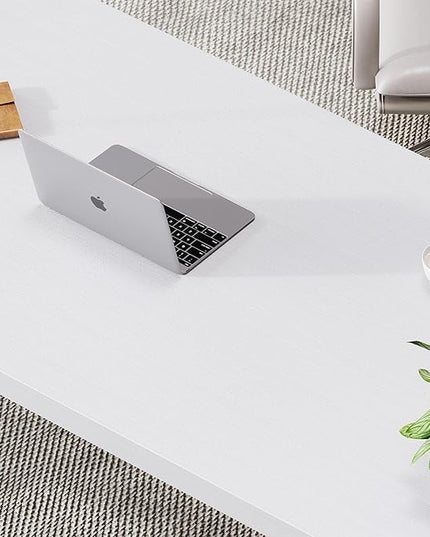 LVB Modern White Computer Desk, Long Industrial Home Office Desk for Student, Large Metal Wood Writing Study Work Desk, Farmhouse Executive Gaming Computer Table for Bedroom Living Room, White, 60 in