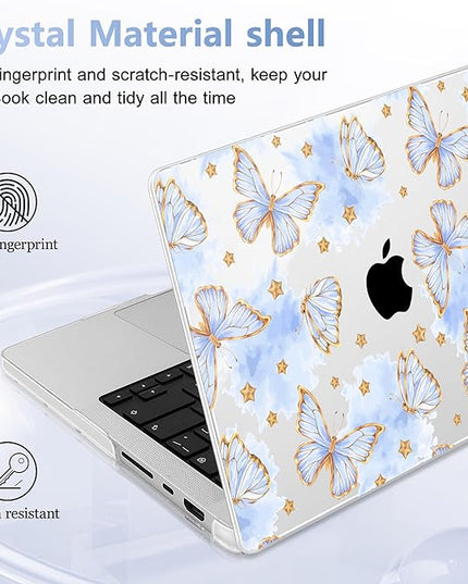 May Chen Case for MacBook Pro 14 inch, Models A2442 A2779 A2918 A2992 A3401 A3185 A3112 A3434, M1 M2 M3 M4 M5 Chip (2021-2025 Release), Plastic Hard Shell Case with Keyboard Cover, Blue Butterfly