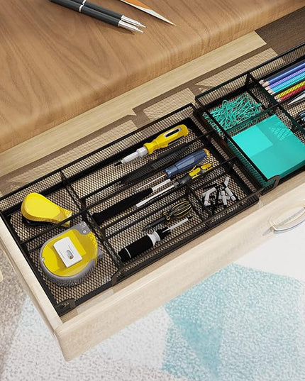 Desk Drawer Organizer, Metal Mesh Dividers Organizer (Blak-2P, Small)