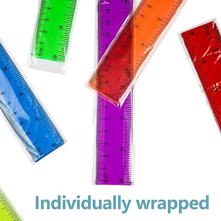 50Pcs 6 Inch Rulers with Inches and Centimeters in Bulk，Plastic Ruler in Assorted Colors, Clear Ruler, Transparent Rulers Bulk for Students Back to School Office Supplies(50Pcs)