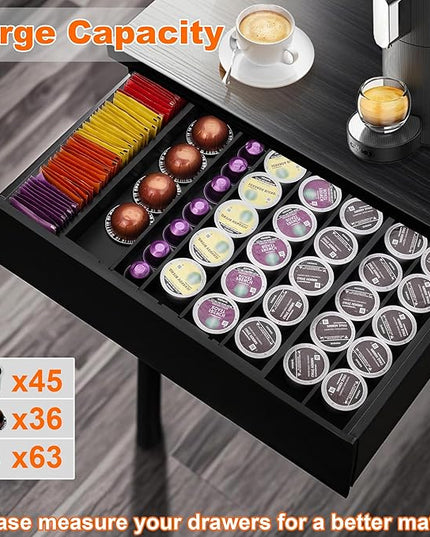 MinBoo Bamboo Drawer Organizer - Expandable K Cup & Pods Holder, Coffee Pod Storage, Tea Organizer, Versatile Kitchen Accessory Organization and Storage，Black