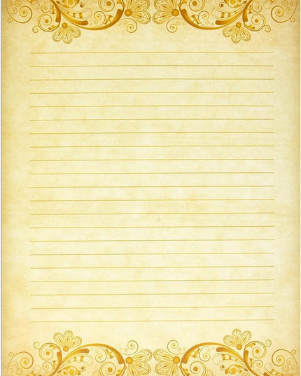 Gift Boutique 100 Pack Vintage Lined Stationary Paper Gold Sheets For Writing Poems Lyrics Letters Wedding Invitations Printing Supplies, 8.5" X 11"