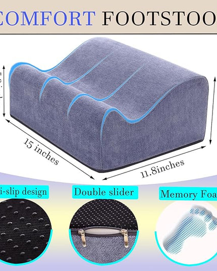 Foot Rest for Under Desk at Work, Ergonomic Under Desk Footrest with Washable Cover, Memory Foam Foot Stool for Office Chair & Gaming Chair, Back & Hip Pain Relief, Blue