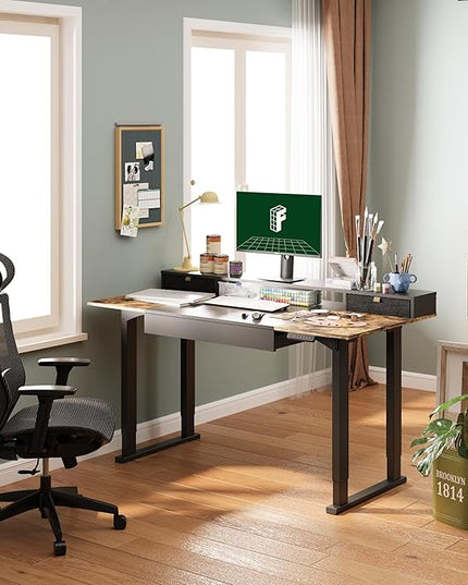FLEXISPOT 63x32 in 4-Leg Standing Desk with Storage Electric Adjustable Height with 3 Drawers & Shelving Home Office Workstation (Black + Special Walnut Top)
