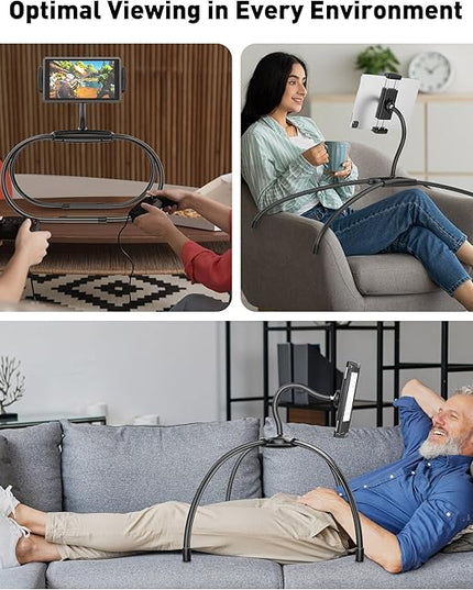 AboveTEK iPad Holder for Bed, Adjustable Tablet Bed Stand Mount, 360° Hands-Free Kindle Holder for Reading in Bed, Compatible w/ 4.7"-15.6" Tablets/iPads/Kindles/Phones/Samsung - Durable & Flexible