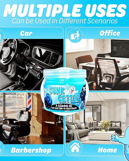 Gunk Getter 12 Pack Cleaning Gel for Those Hard to Reach Places, Automotive Cup Holder Electronic Keyboard Office, Slime Gel Cleaner Dust Crumb Removal (Jar, Blue, 3.5oz)