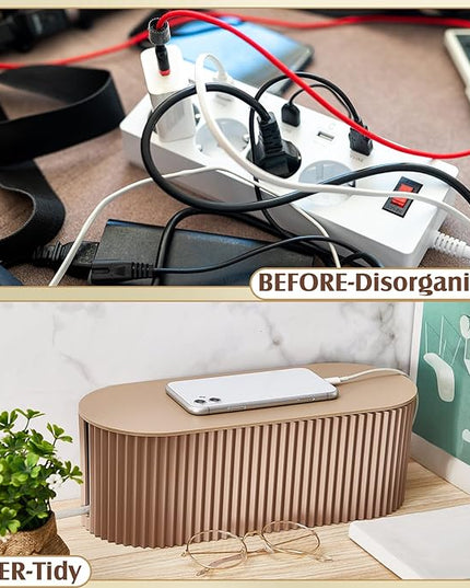 Marsui 2 Pcs Light Coffee Cable Management Organizer Box for Hiding Wires, Home Office Desk Floor Cord Organizer, 11.8 x 5.1 x 4.3 Inch Cord Strip Protect Holder Wire Storage