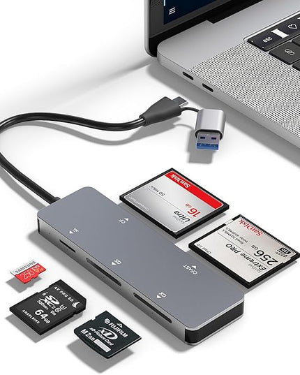 CFast Card Reader, 5-in-1 USB C/A Card Reader for Computer & Camera with Dedicated CFast 2.0 Slot, 5Gbps SD/TF/XD/CF Memory Card Reader, XD Card Adapter for Photographer, PC, MacBook, Plug and Play