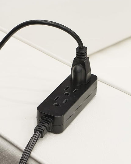 GE 3-Outlet Power Strip Mini Extension Cord with Multiple Outlets 5 Inch Braided Short Cord Extension Cord Grounded Flat Plug Extension Cord ETL Listed 2 Pack Black 53240