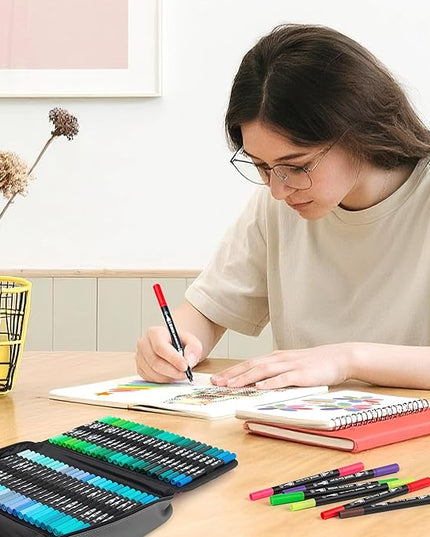 200 Colors Markers for Adult Coloring Books No Bleeding - Duo Tip Art Pens, Fine & Brush Coloring Marker for Adult Calligraphy, Illustration, Cards Drawing, Note taking Lettering, Journaling