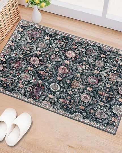 Lahome Moroccan Trellis Washable Rug, 2x3 Entryway Rugs for Kitchen Bathroom, Non-Slip Indoor Door Mat Ultra-Thin, Small Oriental Throw Carpet for Bedroom Entry, Black/Multi