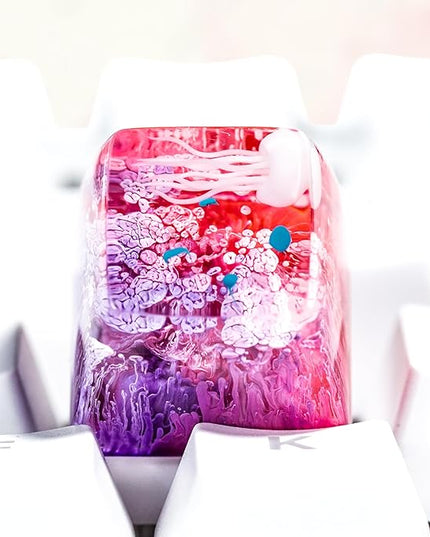 Jellyfish Artisan Keycap Pink Purple Coral Reef R1 SA Profile Custom Sea Creature Keycaps 1U ESC Handmade Gaming Sea Resin Key Cap Cherry MX Switch Compatible Mechanical Keyboard Jellyfish Lover Gift