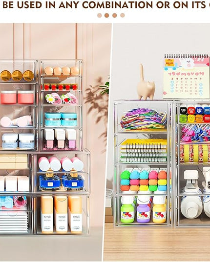 ARSTPEOE 22 Drawers, Acrylic Desk Makeup Organizer, Plastic Drawers Organizer, Stackable Storage Solution for Makeup, Dresser, Office, Bathroom Clear Plastic Craft and Bead Storage Cabinet