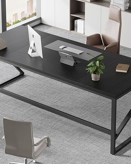 HSH Extra Long Black Computer Desk, 78 inch Large Home Office 2 person Desk, Industrial Metal Wood double Desk for Executive Work Writing Study, Modern Black Bedroom Living Room PC Laptop Gaming Table
