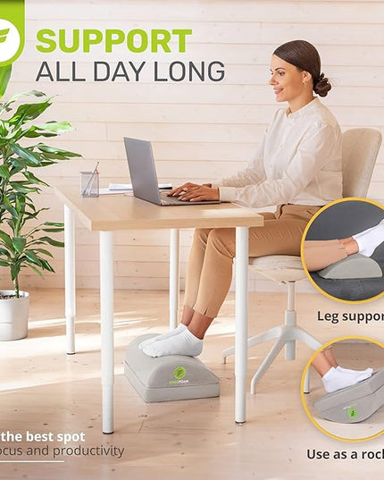 ErgoFoam Foot Rest - Chiropractor-Endorsed Orthopedic Teardrop Design - 2in1 Adjustable Premium Under Desk Footrest - Ergonomic Foot Rest for Lumbar, Back, Knee Pain (Grey)