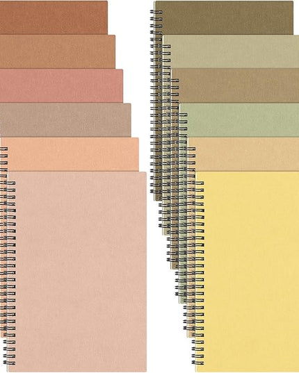 Fuutreo 12 Pcs Spiral Notebook for Work A5 8.3 x 5.7 Inch College Ruled Spiral Journal Notebook Kraft Cover Notebook Ruled Paper, 12 Color, 60 Sheets, 120 Pages for Office School (Vibrant Color)