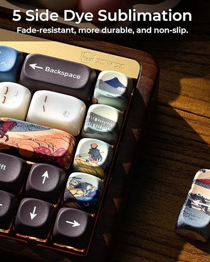 OHY XVX MOA Profile Keycaps Set, Japanese Mount FujiTheme 132 - Key White & Blue Custom Keycaps with PBT + Frosted Translucent PC Material for ANSI Layout Mechanical Keyboards- - Musashi Senju