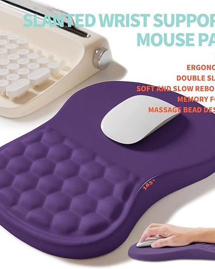 2-in-1 Ergonomic Set, Wave Rise Keyboard Wrist Rest and Massage Bulge Slope Mouse Pad Wrist Support, Cushion Memory Foam Integrated to Relieve Wrist Pain, Dark Purple