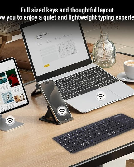 SUNGOOYUE Foldable Keyboard, Portable 5.3 2.4G Wireless Keyboard with Touchpad Number Pad with 59.3 x 64.8mm touchpad Battery for Tablet Laptop PC Smartphone