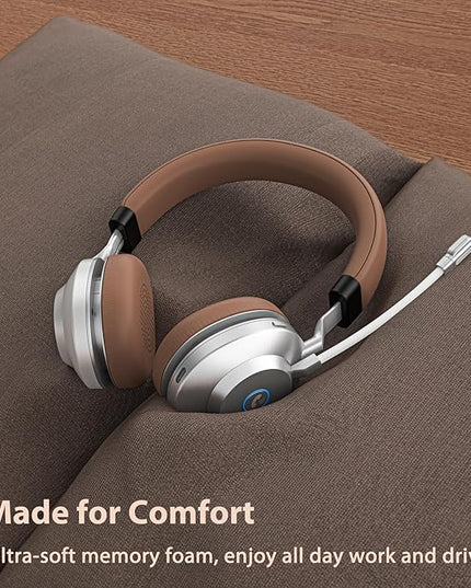 Wireless Headset with Mic for Work, Bluetooth Headset with Noise Cancelling Mic for Clear Calls, Bluetooth V5.3 Headphones with Mic Mute & USB Dongle, Charging Base for PC/Laptop/Phones/Call Center