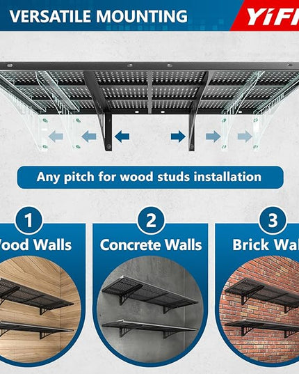 4-Pack 1.5x4ft Heavy Duty Garage Wall Shelving, 1000 lbs Load Capacity, Garage Shelving Wall Mounted, Storage Rack with Hooks, Black