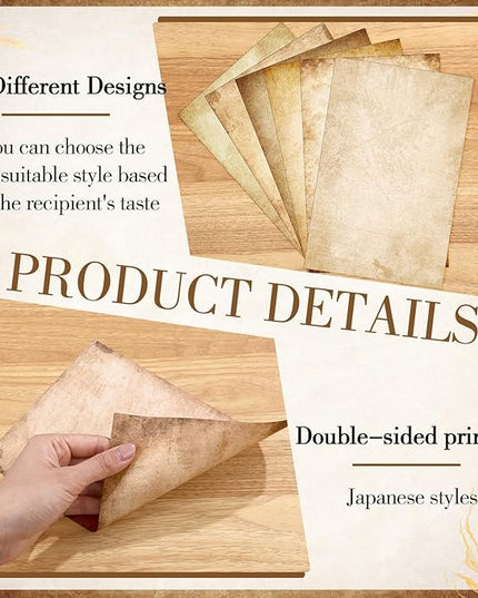 Supervitae 120 Pack Vintage Aged Stationery Paper, 8.27 x 5.51 Inch Double Sided Printing Old Antique Stationery Paper Decorative Letter Sheets for Writing Printing Crafts, 6 Designs