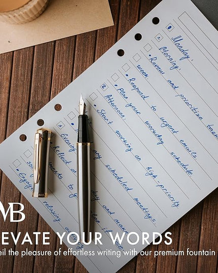 Wordsworth & Black Fountain Pen Set, 18K Gilded Extra Fine Nib, Includes 24 Pack Ink Cartridges, Ink Refill Converter & Gift Pouch, Gold Finish, Calligraphy, [Silver Gold], Perfect for Men & Women