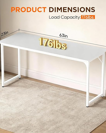 PayLessHere | 63 Inch Computer Desk | White | Office Desk with Metal Frame, Adjustable Feet | Water-Resistant, Scratchproof Surface | Sturdy Writing Table for Home Office or Study | Pack of 1