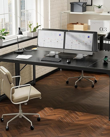 PRAISUN 78 X 24 Inch Office Computer Desk with Power Outlets and USB-C Port, Larger and Longer Gaming Desk, for Home Office, Study, Writing Work from Home Table, Metal Frame, Black