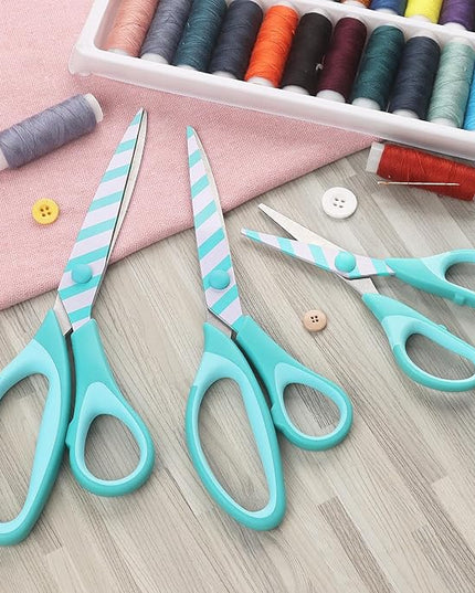 Uaugulft Scissors, Sharp Blades with Pattern, Soft Grip Handle, Multi-Purpose Scissors Set of 3 Suitable for Families, Office, and School Use, Blue