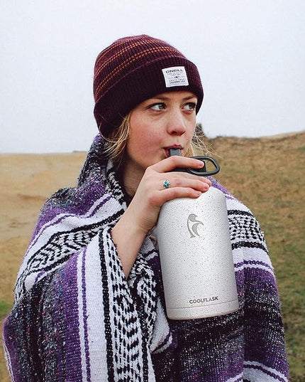 Half Gallon Water Bottle Insulated with Straw&3 Lids, Coolflask 64 oz Water Jug Galaxy Large Metal Stainless Steel flask for Gym, Sports and Office, Keep Cold 48H Hot 24H, Arctic White