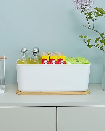 Citylife 4 PCS Storage Bins with Lids Plastic Storage Containers for Organizing Stackable Storage Box with Handle, 15.16 x 10.79 x 5.83 inch (White, 4 PCS-Large)