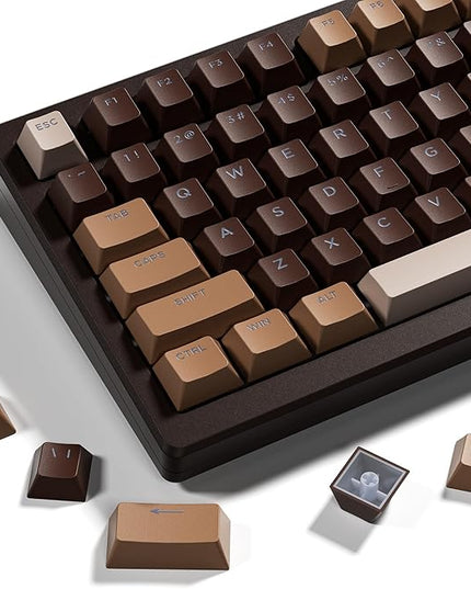 OHY XVX Shine Through Keycaps -133 Keys Cherry Profile Double Shot PBT Keycaps Compatible for 60%/75%/100% Retro Gaming Mechanical Keyboard-Coffee Brown