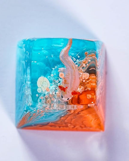 Cute Pink Axolotl in Blue and Orange R1 SA Profile Artisan Keycap Custom Animal Axolotl 1U ESC Handmade Resin Keycap Cherry MX Switch Mechanical Keyboard Gift for Axolotl Lover