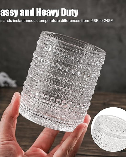Hobnail Drinking Glasses Set of 6,12oz Vintage Glassware Embossed Vintage Water Cups Cocktail Glasses Juice Glasses