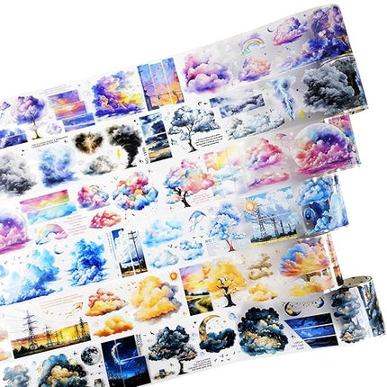 AuriicLeaf Sky Series PET Tape Sticker Set 6 Rolls Featuring Thunderstorm Starry Night Sunset and Foggy Cloud Designs for Scrapbooking Journaling Planner Decoration and DIY Craft