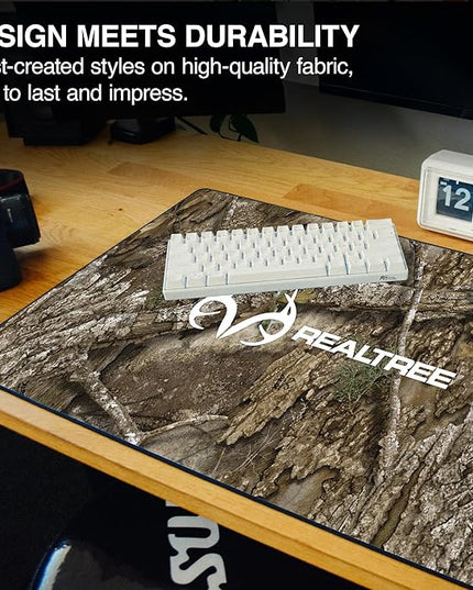 MPCO. Real Tree Large Gaming Desk Pad - 36" x 17" Duraglyde Fabric APX – with Logo Desk Mats - Non-Slip, Washable, Smooth Glide for Precision Gaming & Work