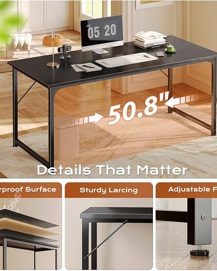 PRAISUN 54 X 24 Inch Computer Desk with Deeper Desktop, Gaming Office Writing Work Desk for Home Office, Study, Bedroom, Work from Home, Metal Frame, Black