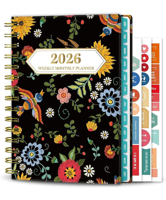 Ymumuda 2026 Planner, Daily Weekly and Monthly Planner，Jan 2026 - Dec 2026, 8.4" x 6.3", 2026 Calendar Planner Book with Tabs, Spiral Notebook with Inner Pocket for Office Home School Supplies